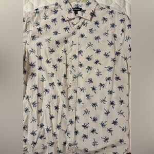 Express Men's Cream Shirt with Blue Palm Print